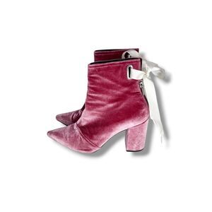 Robert Clergerie x Self-Portrait Karlit Pink Velvet Heeled Ankle Boots Size 38.5